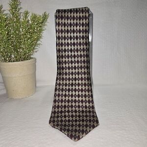 Geoffrey Beene Maroon and Cream Diamond Patterned, Silk